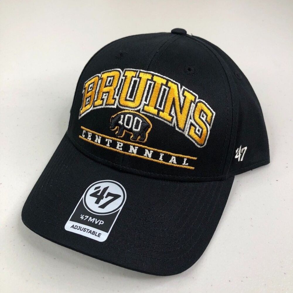 Boston Bruins Hat 47 Centennial Logo MVP Adjustable Strapback Cap 100th Black